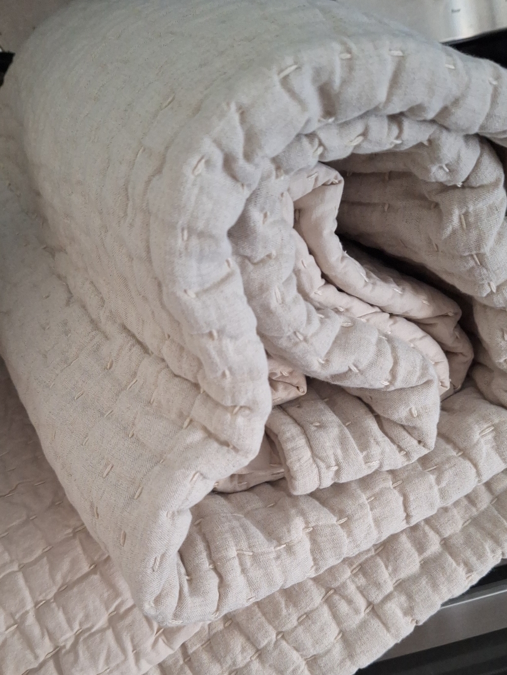 Quince European Linen Cotton Stitch Quilt Natural Full/Queen NEW - Picture 8 of 8